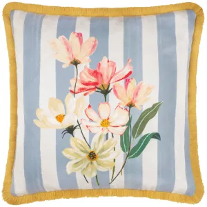 Marais Cosmos Printed Chenille Cushion Blue/Yellow