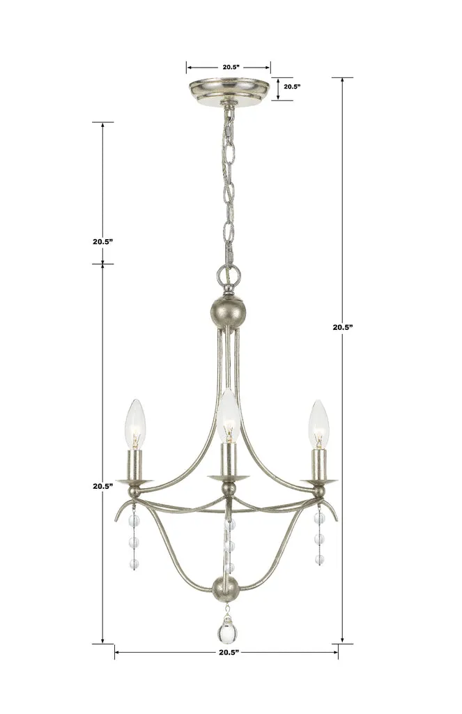 Metro 3 Light Antique Silver Mini Chandelier