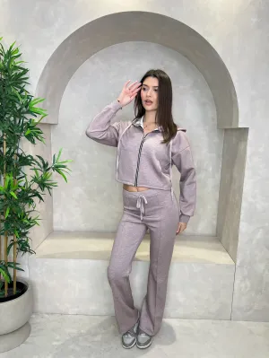 Mocha Hooded Wide Leg Trouser Set