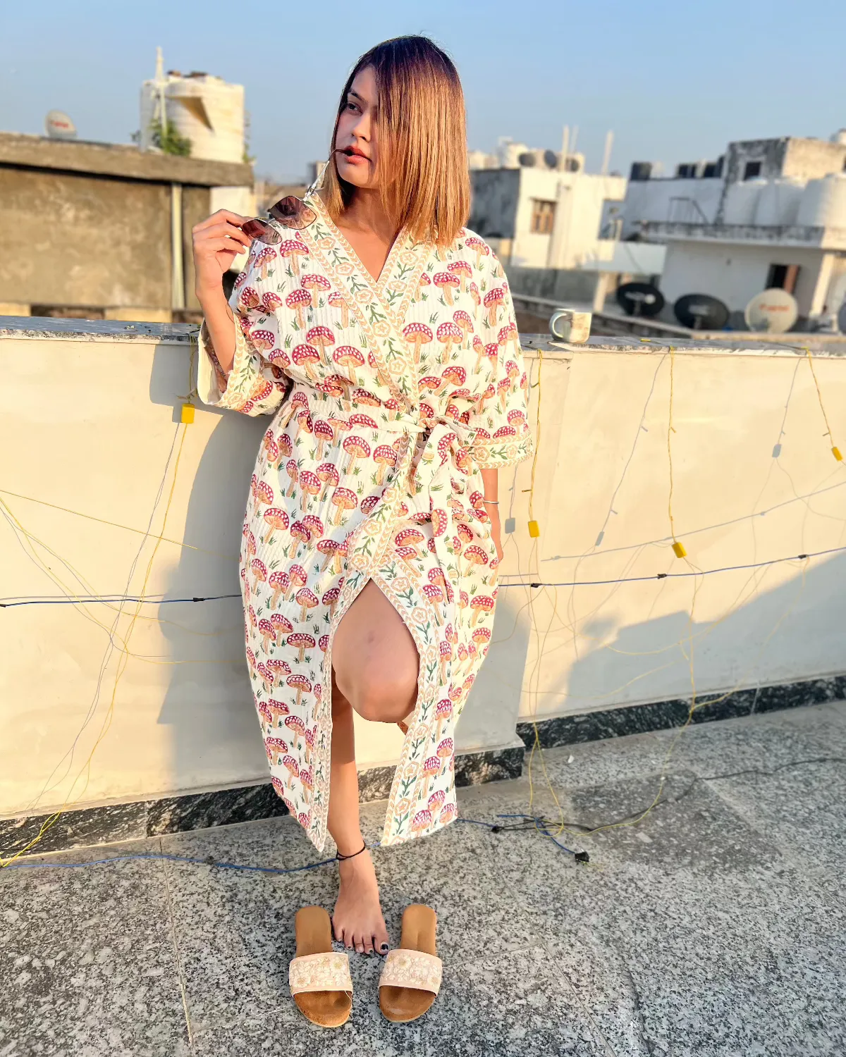 Mushroom Waffle Cotton Bath Robe