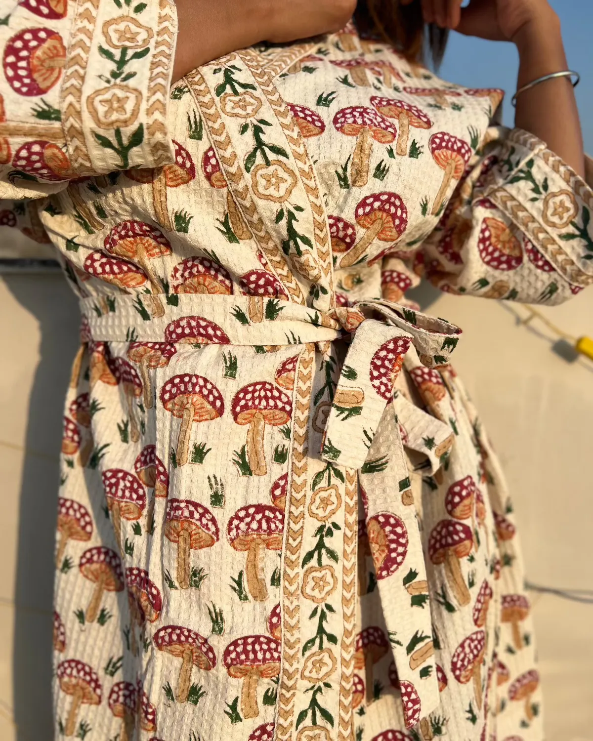 Mushroom Waffle Cotton Bath Robe