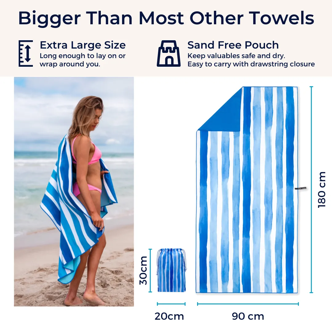 Ocean Blue Large Beach Towel & Pouch