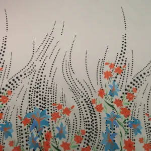 Orange Floral on Light Peach Printed Polyester Mikado Fabric