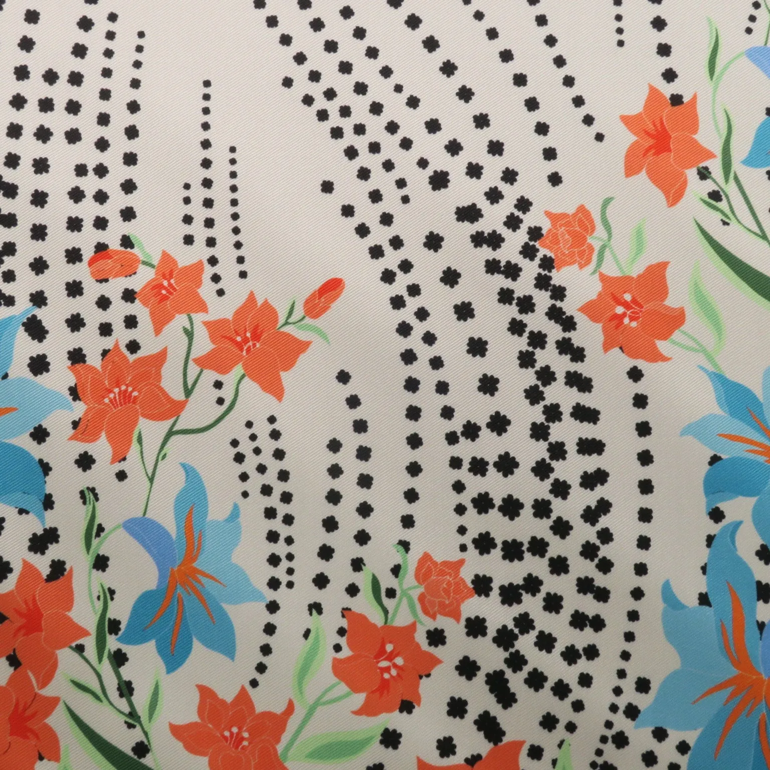 Orange Floral on Light Peach Printed Polyester Mikado Fabric