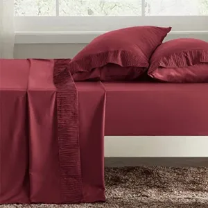 Pack Of 4 Hotel Luxury Burgundy Sheets, Easy Care Cooling Bed Sheet Set