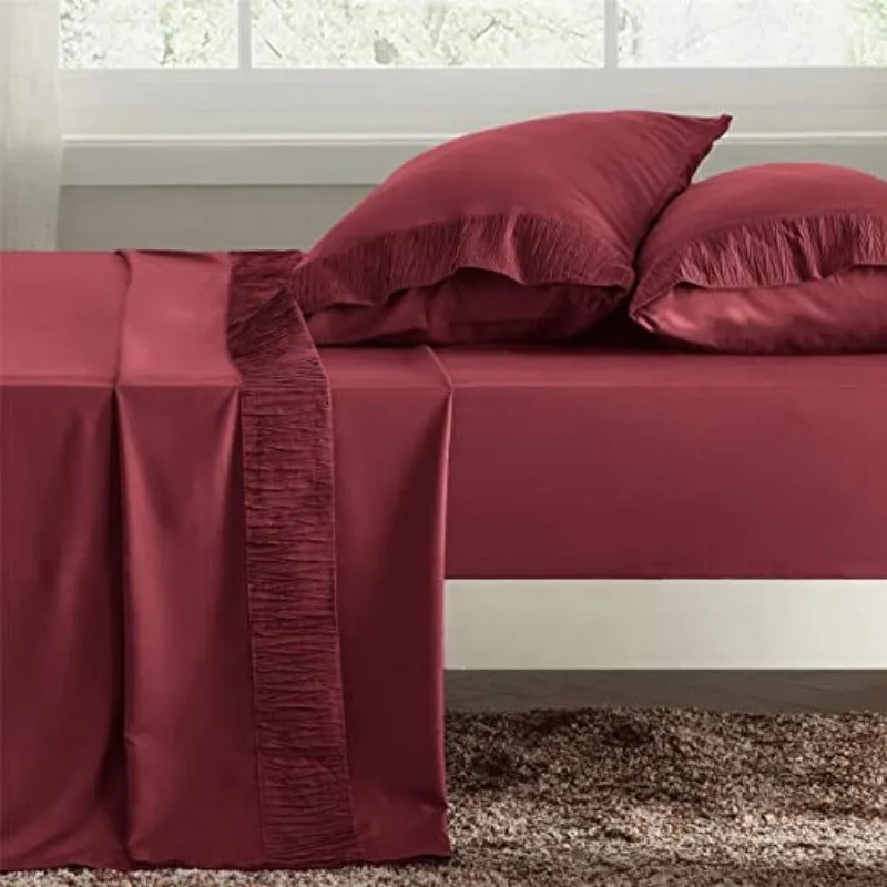 Pack Of 4 Hotel Luxury Burgundy Sheets, Easy Care Cooling Bed Sheet Set