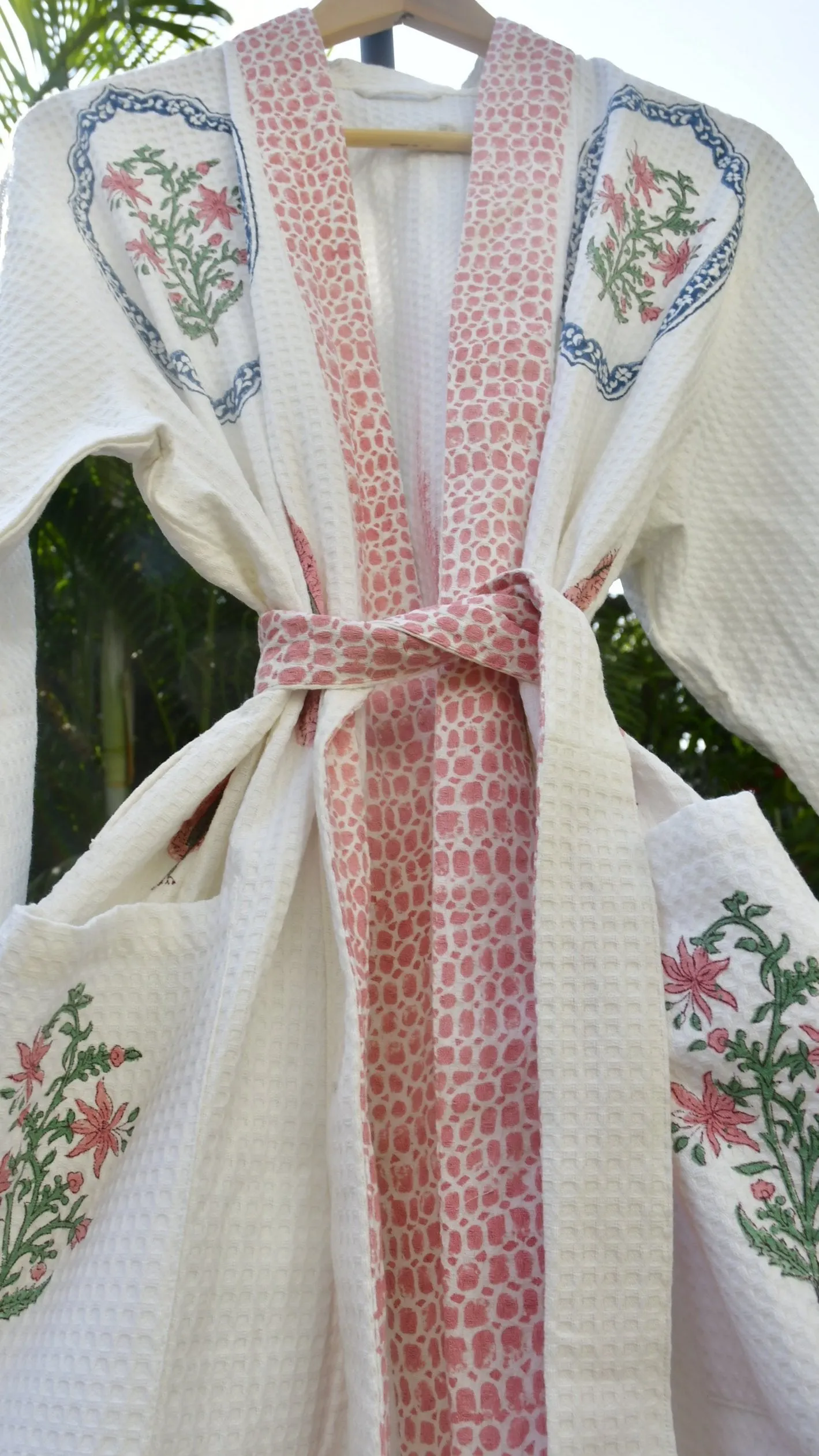Pink love in Hexagon  Premium Handblock Bathrobe