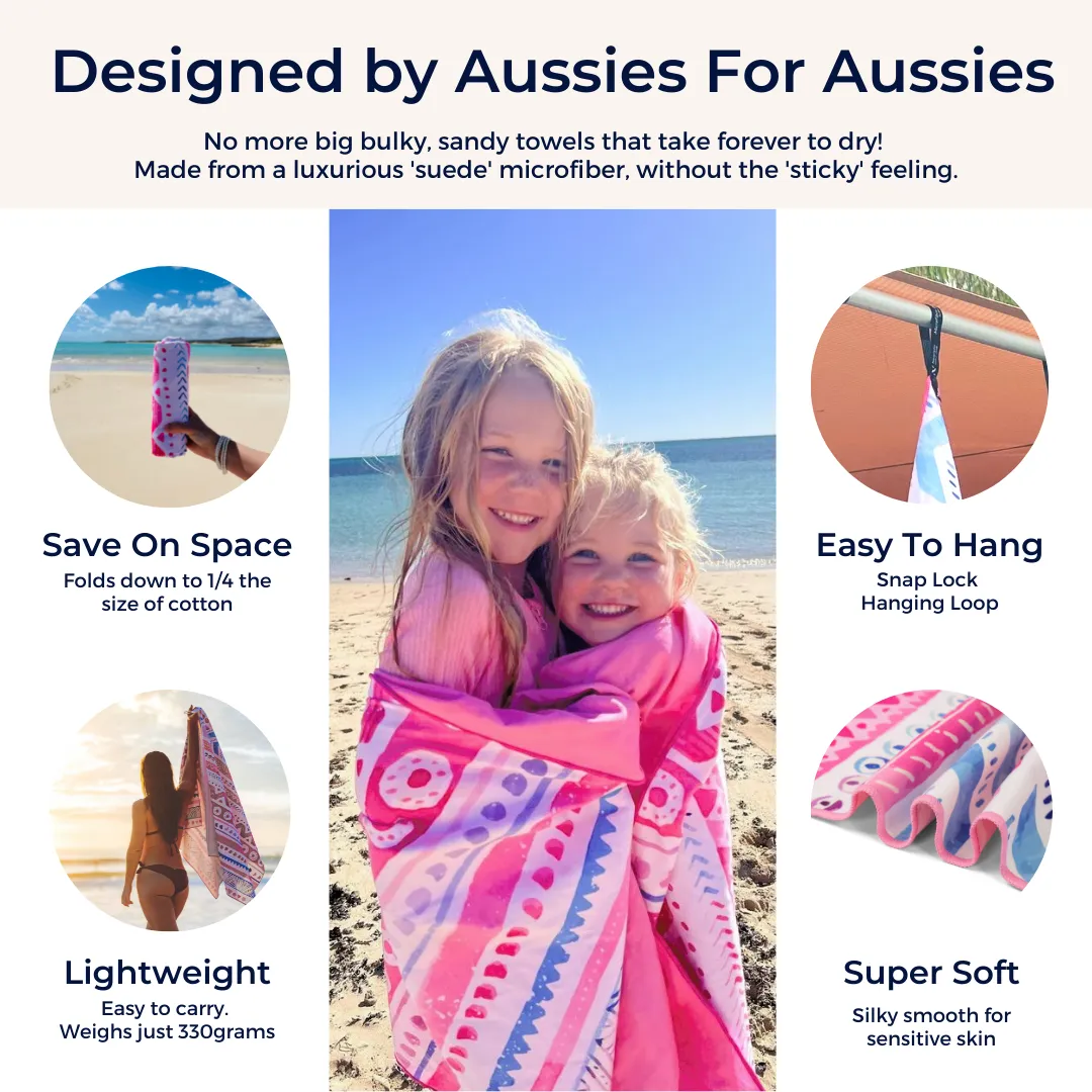 Pink Sands Large Beach Towel & Pouch
