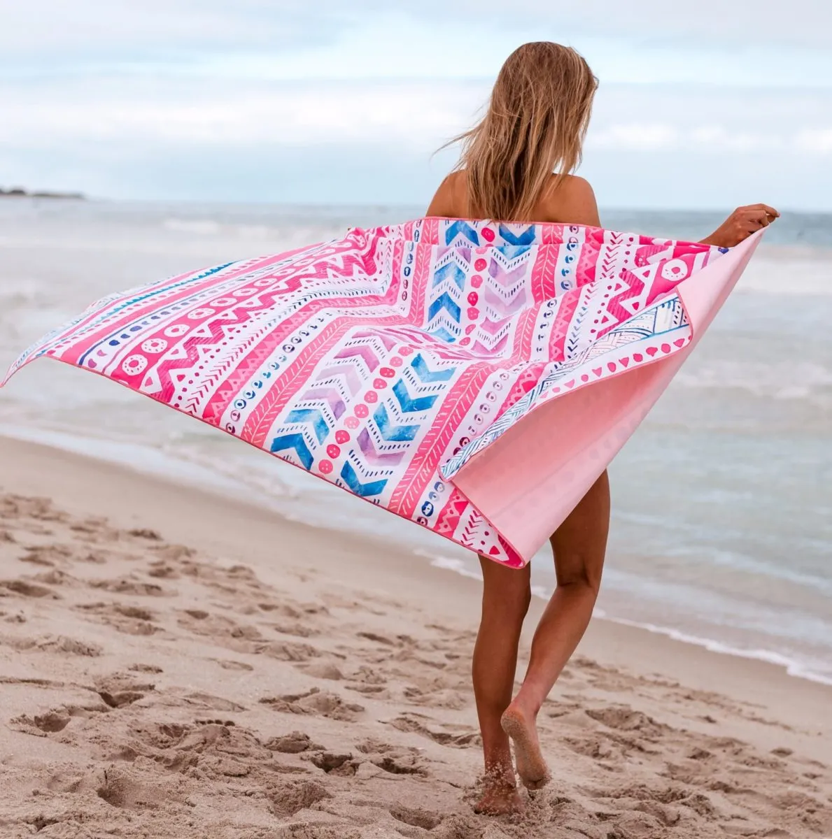 Pink Sands Large Beach Towel & Pouch