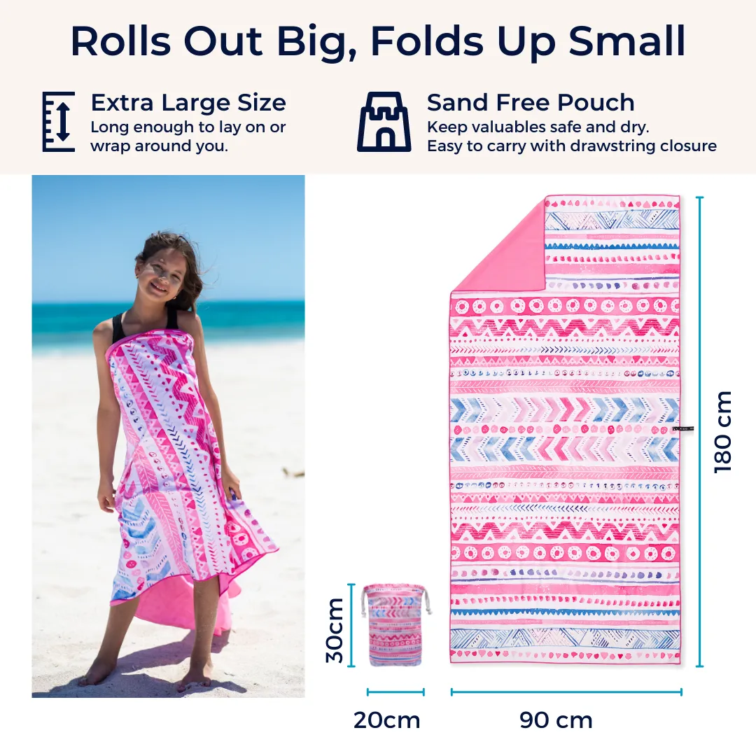 Pink Sands Large Beach Towel & Pouch