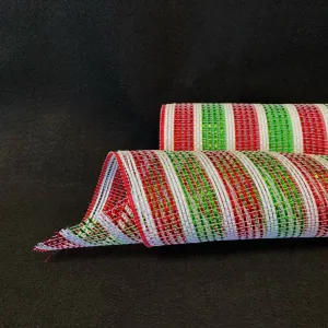 Red Green - Metallic Stripes Burlap Mesh ( 10 Inch x 10 Yards )