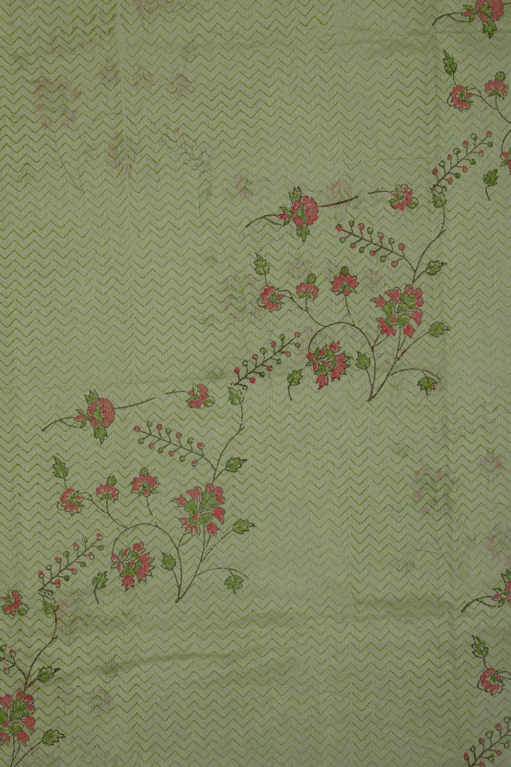 Sage green block printed chanderi saree