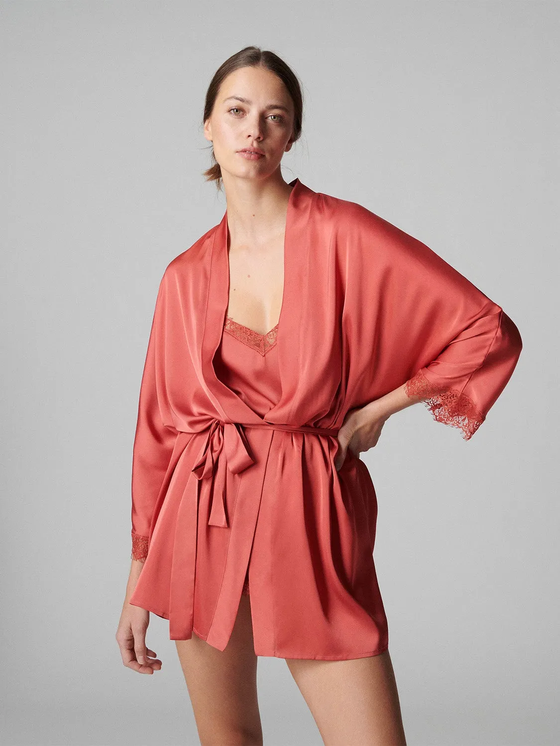 Satin Secrets Kimono - Quartz Pink