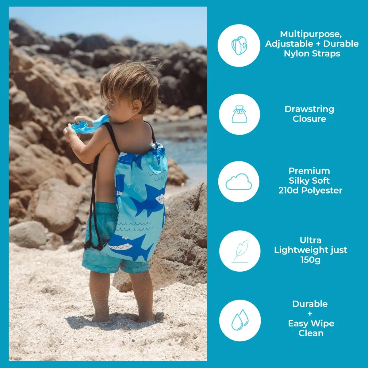 Shark Drawstring Swim Bag