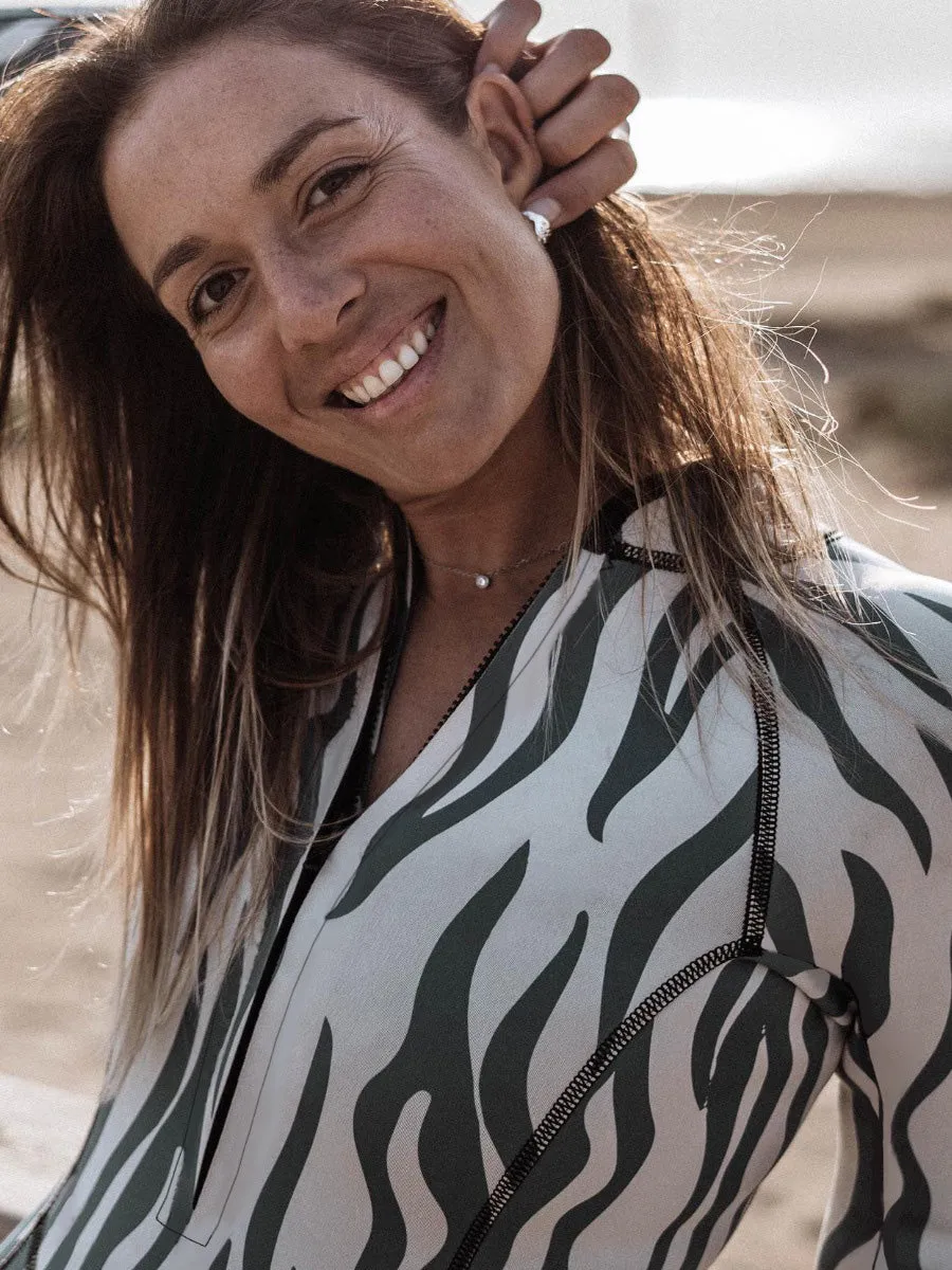 Striped printed long-sleeved sun protection one-piece swimsuit