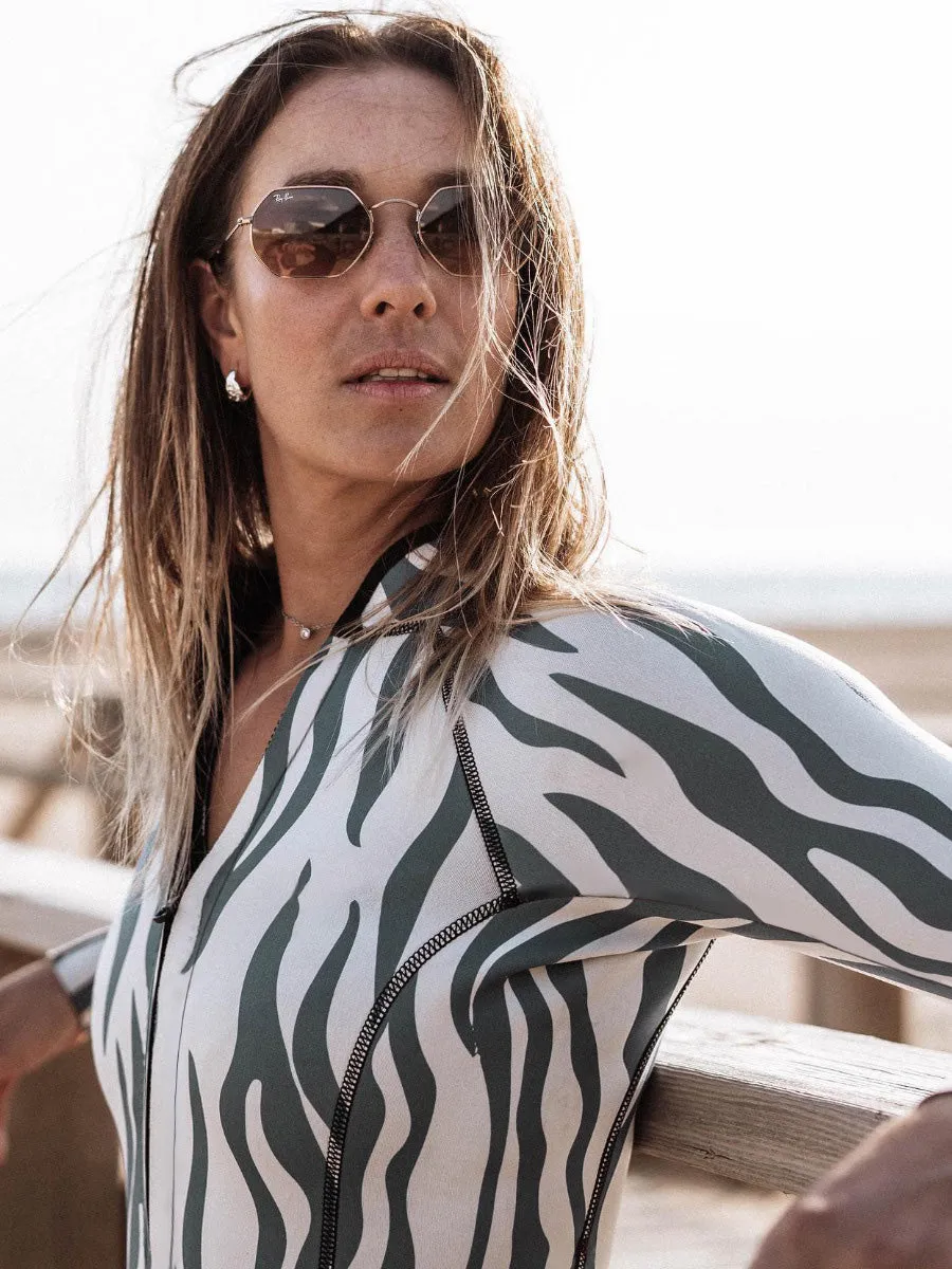 Striped printed long-sleeved sun protection one-piece swimsuit
