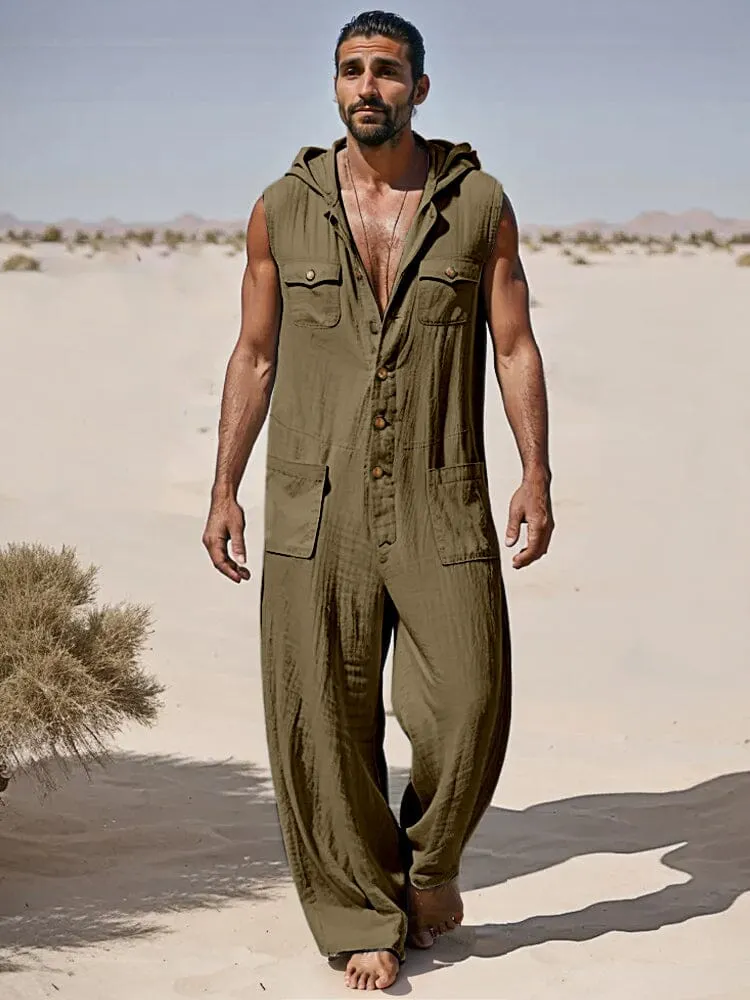 Stylish 100% Cotton Sleeveless Hooded Jumpsuit