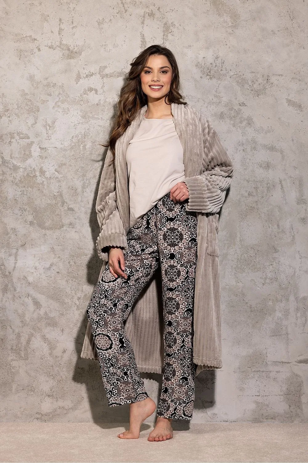Stylish beige women's bathrobe