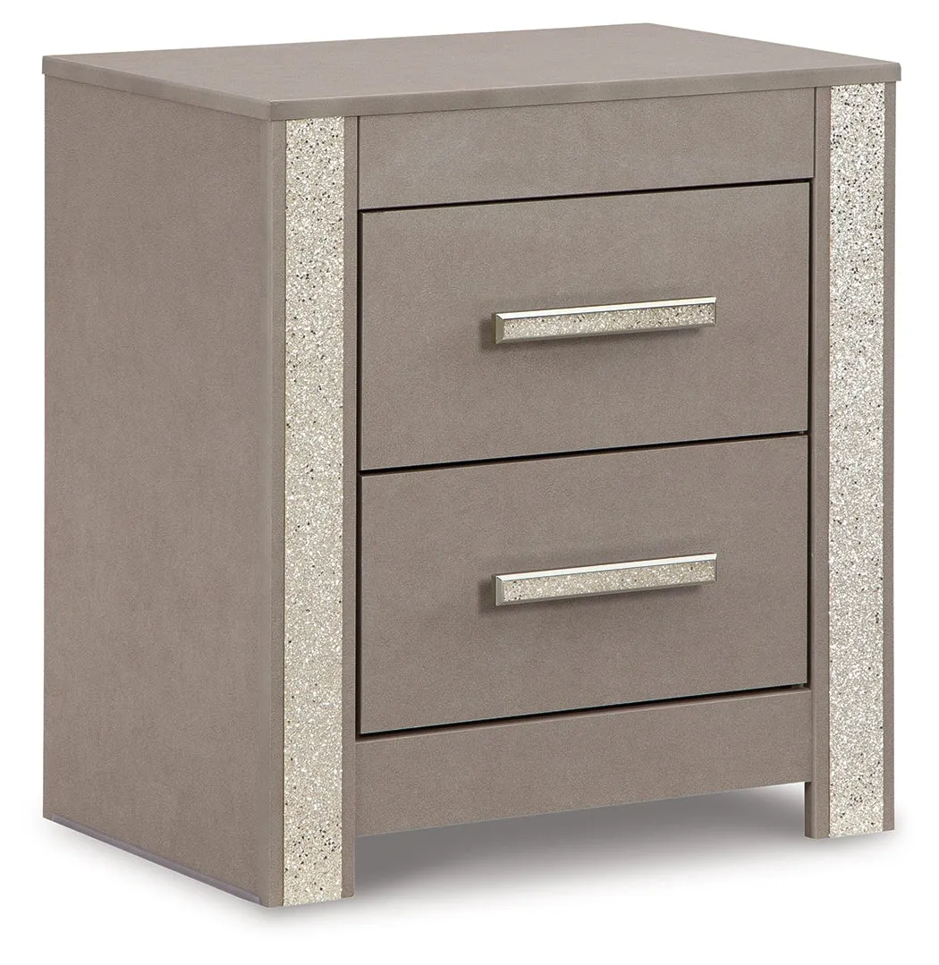 Surancha King Poster Bed with Mirrored Dresser and 2 Nightstands in Gray