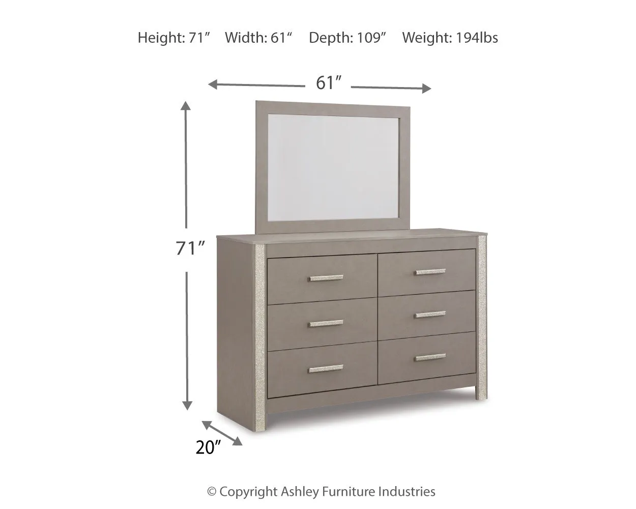 Surancha King Poster Bed with Mirrored Dresser and 2 Nightstands in Gray