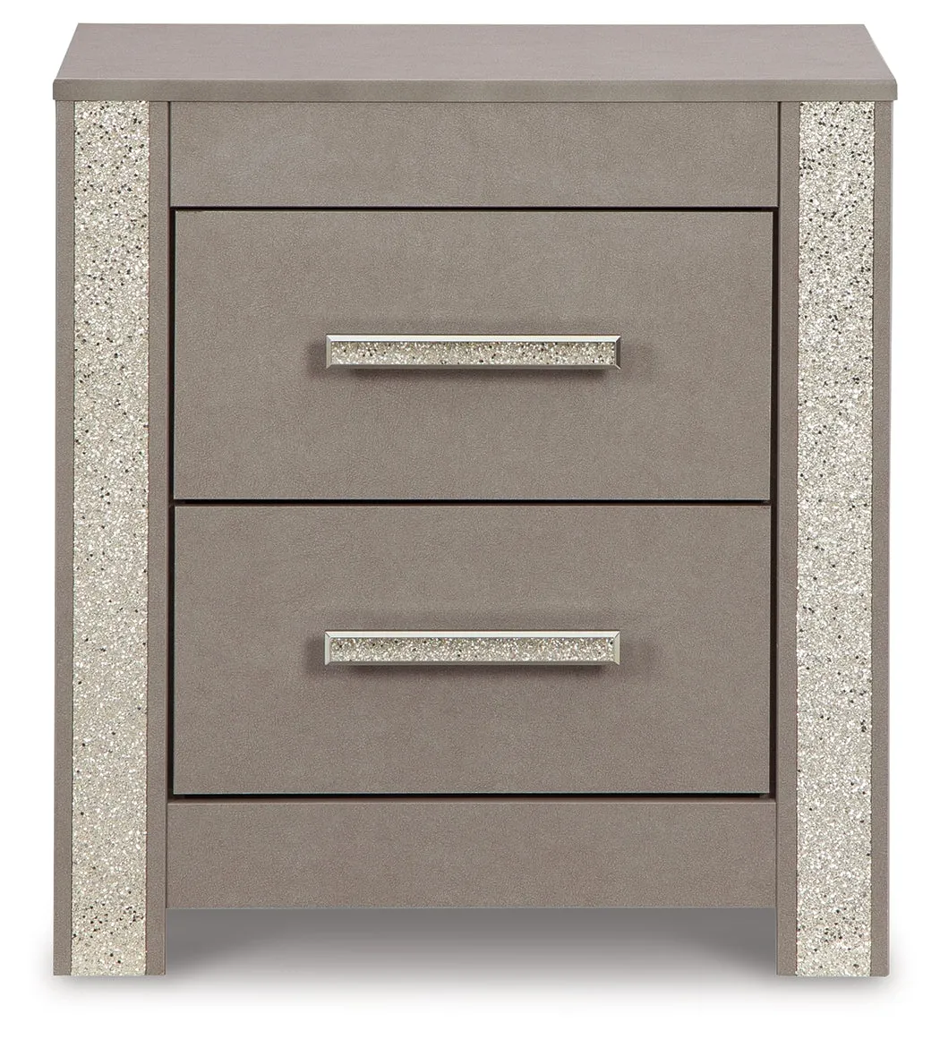 Surancha King Poster Bed with Mirrored Dresser and 2 Nightstands in Gray