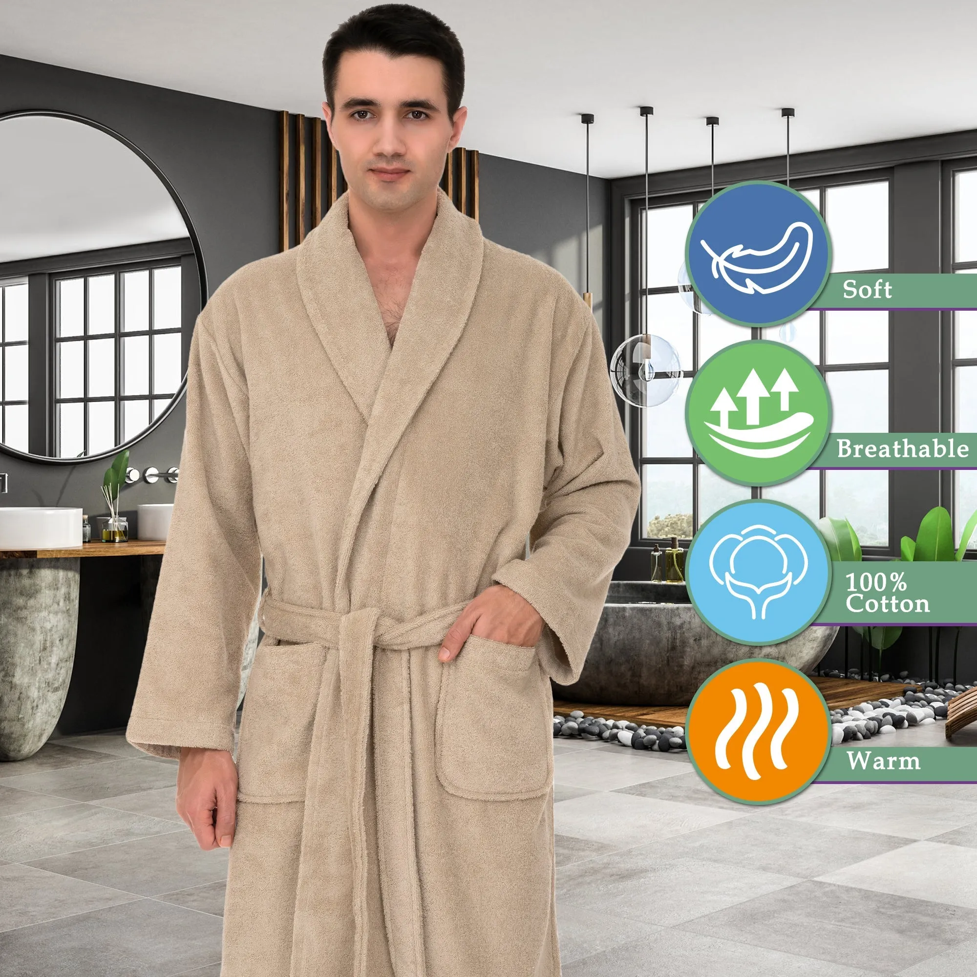 TowelSelections Mens Robe, 100% Cotton Luxury Terry Shawl Bathrobe