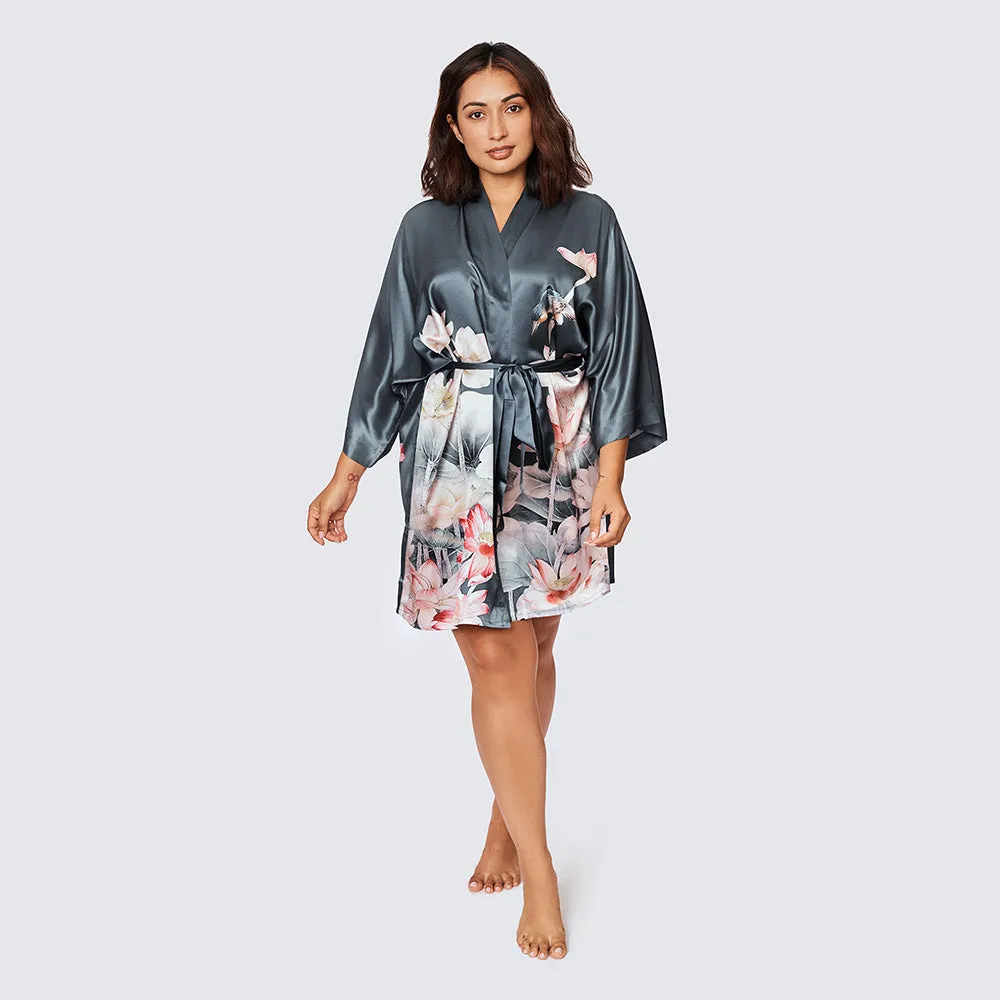 Washable Silk Lotus Short Kimono Robe (Plus Size)