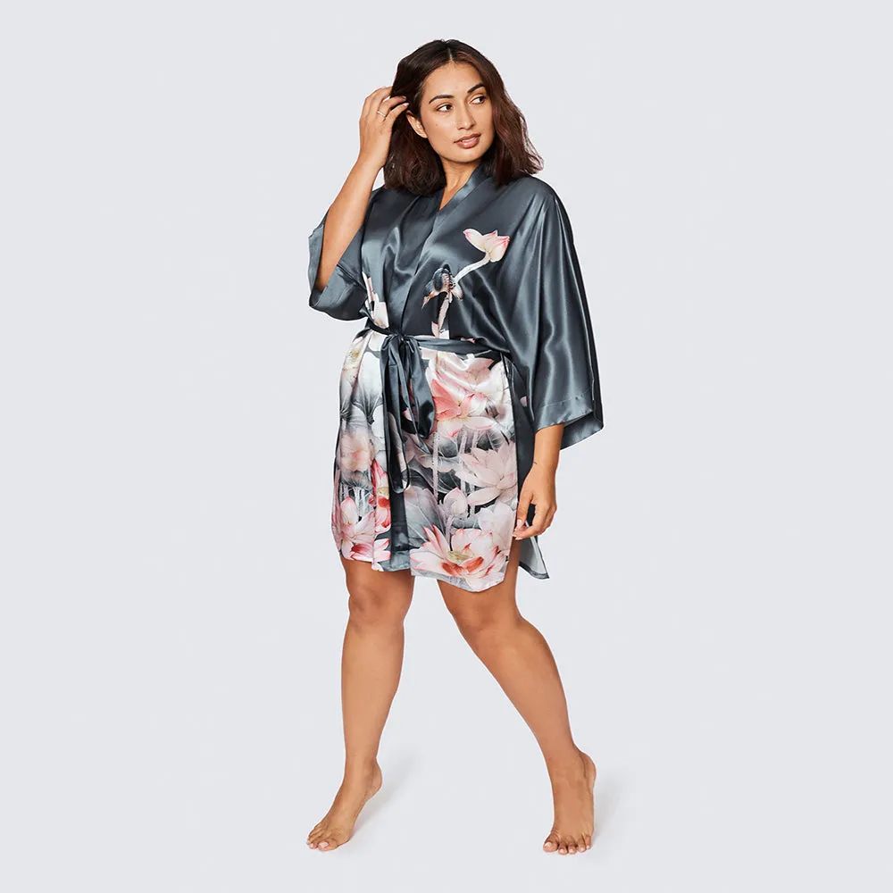 Washable Silk Lotus Short Kimono Robe (Plus Size)