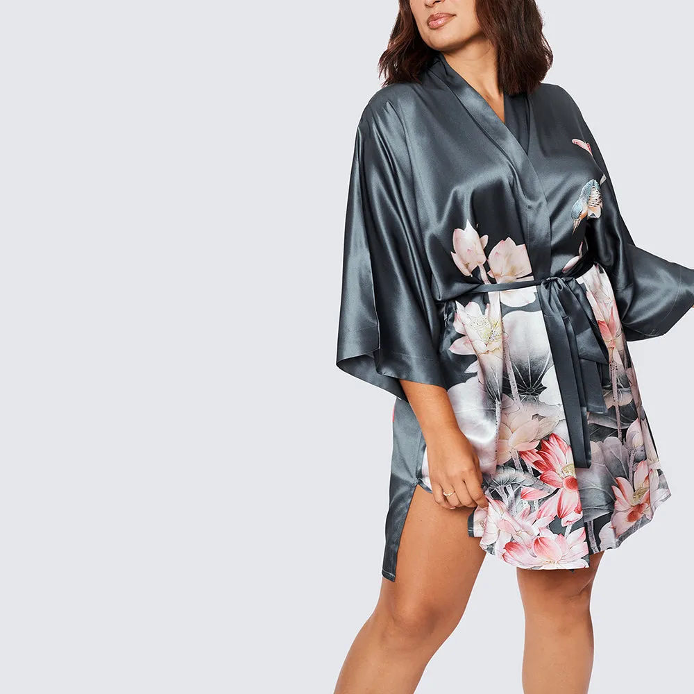 Washable Silk Lotus Short Kimono Robe (Plus Size)