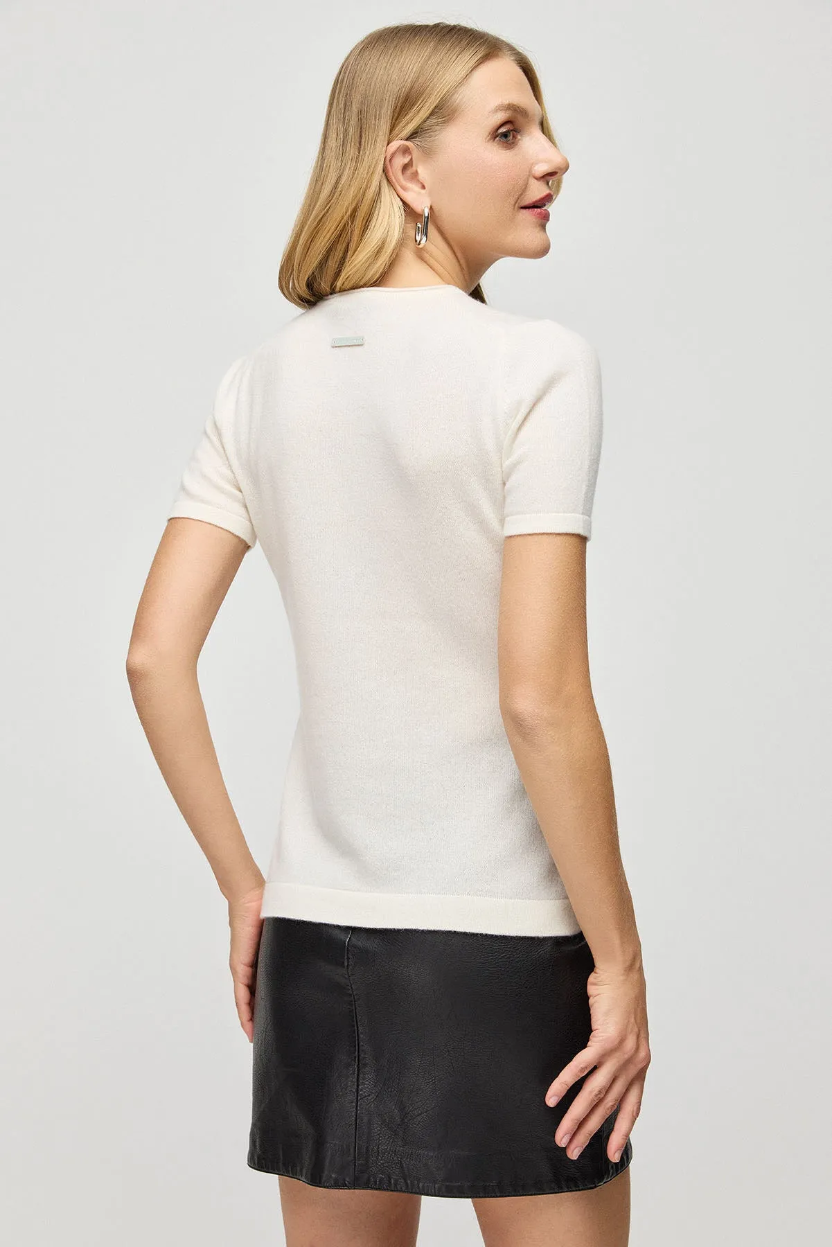White Pure Cashmere Crew Neck Short Sleeve Women's Knitwear