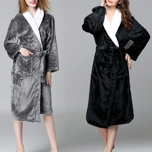 Woman/Men Extra Long Flannel Bathrobe Sleepwear Thick Warm Plus Size Couples Bathrobe