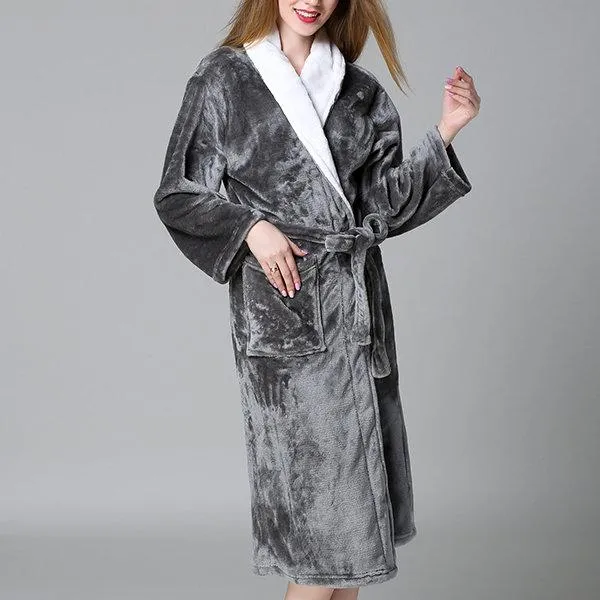 Woman/Men Extra Long Flannel Bathrobe Sleepwear Thick Warm Plus Size Couples Bathrobe