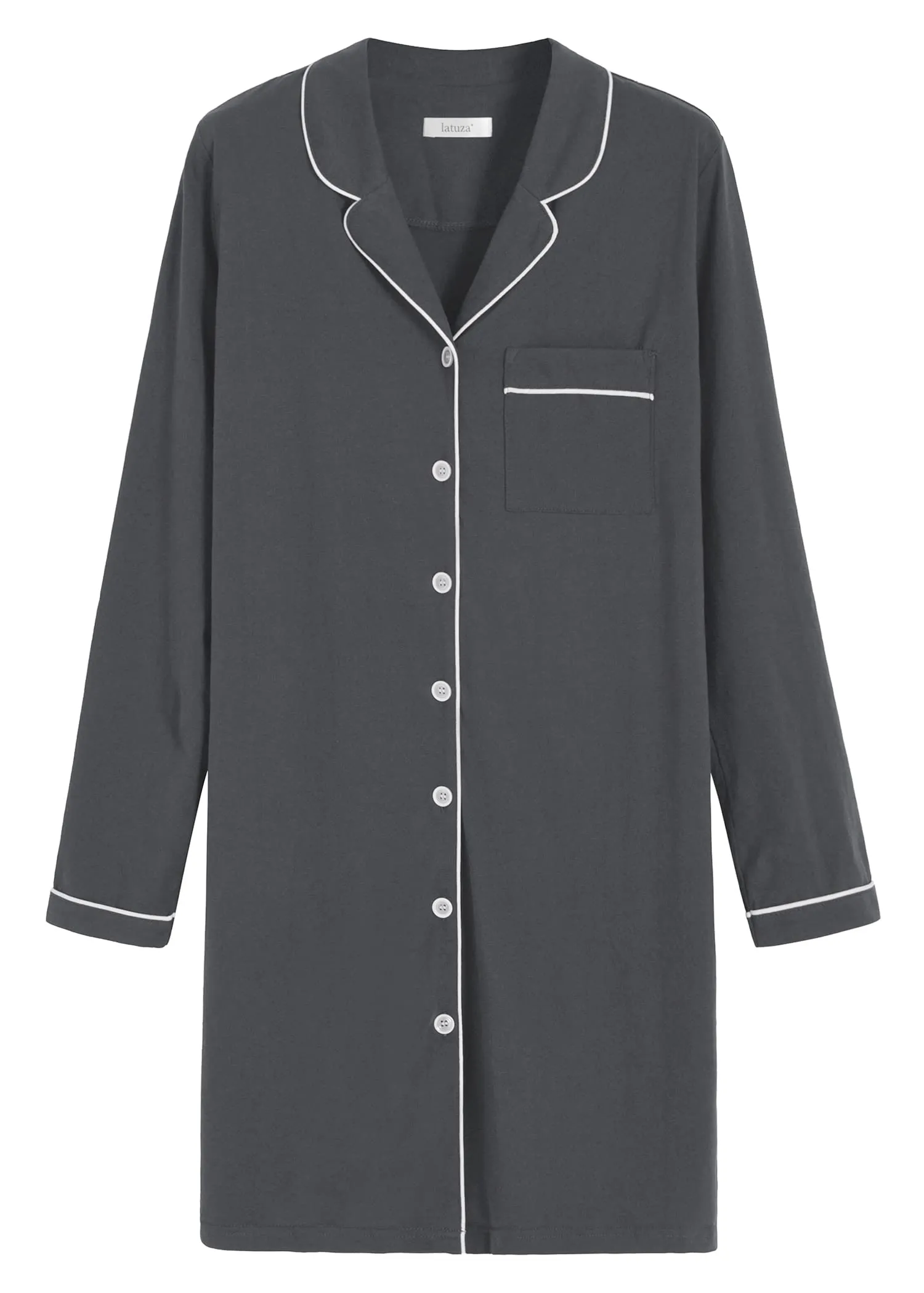 Women's Cotton Nightshirt Button Up Long Sleeves Sleep Shirt