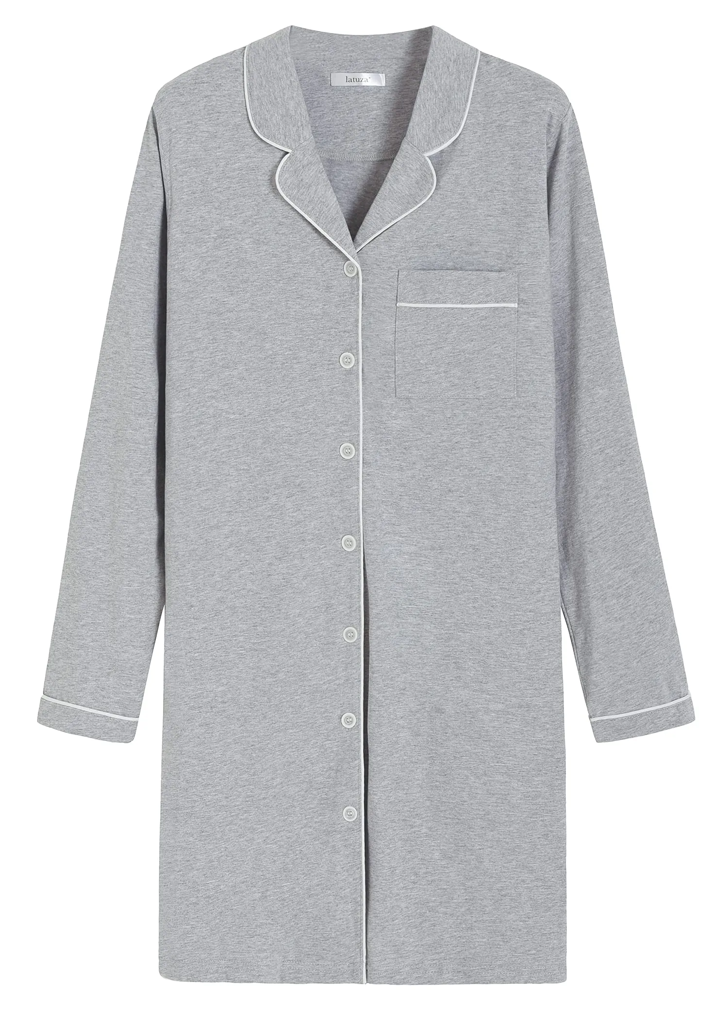 Women's Cotton Nightshirt Button Up Long Sleeves Sleep Shirt