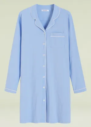 Women's Cotton Nightshirt Button Up Long Sleeves Sleep Shirt