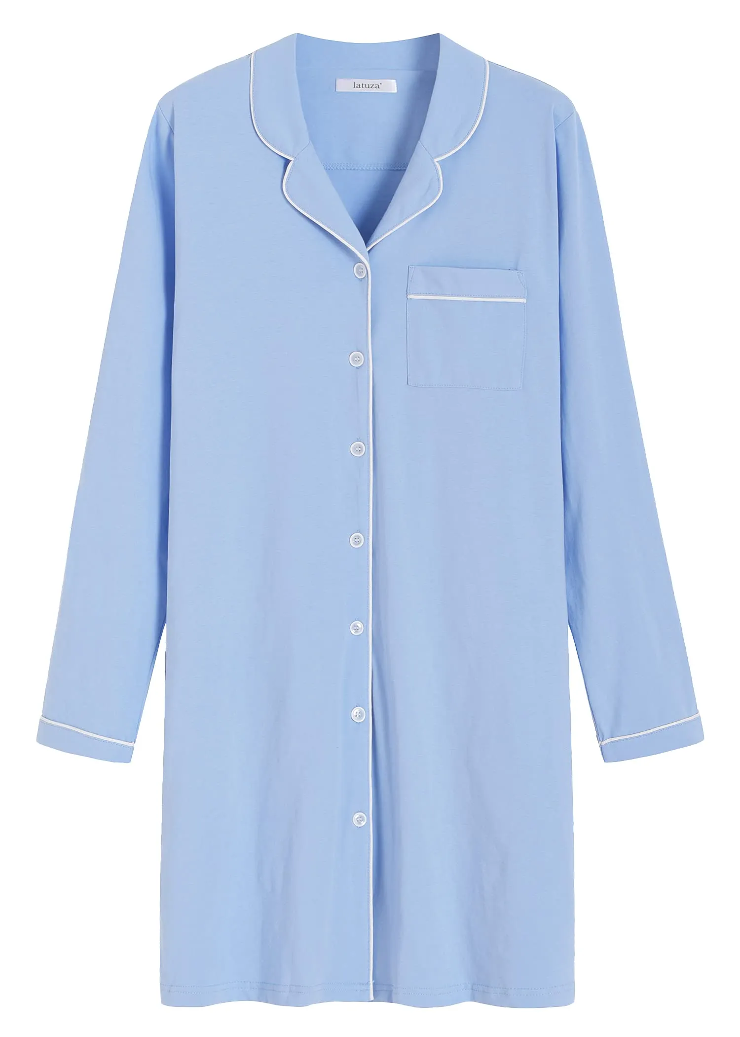 Women's Cotton Nightshirt Button Up Long Sleeves Sleep Shirt