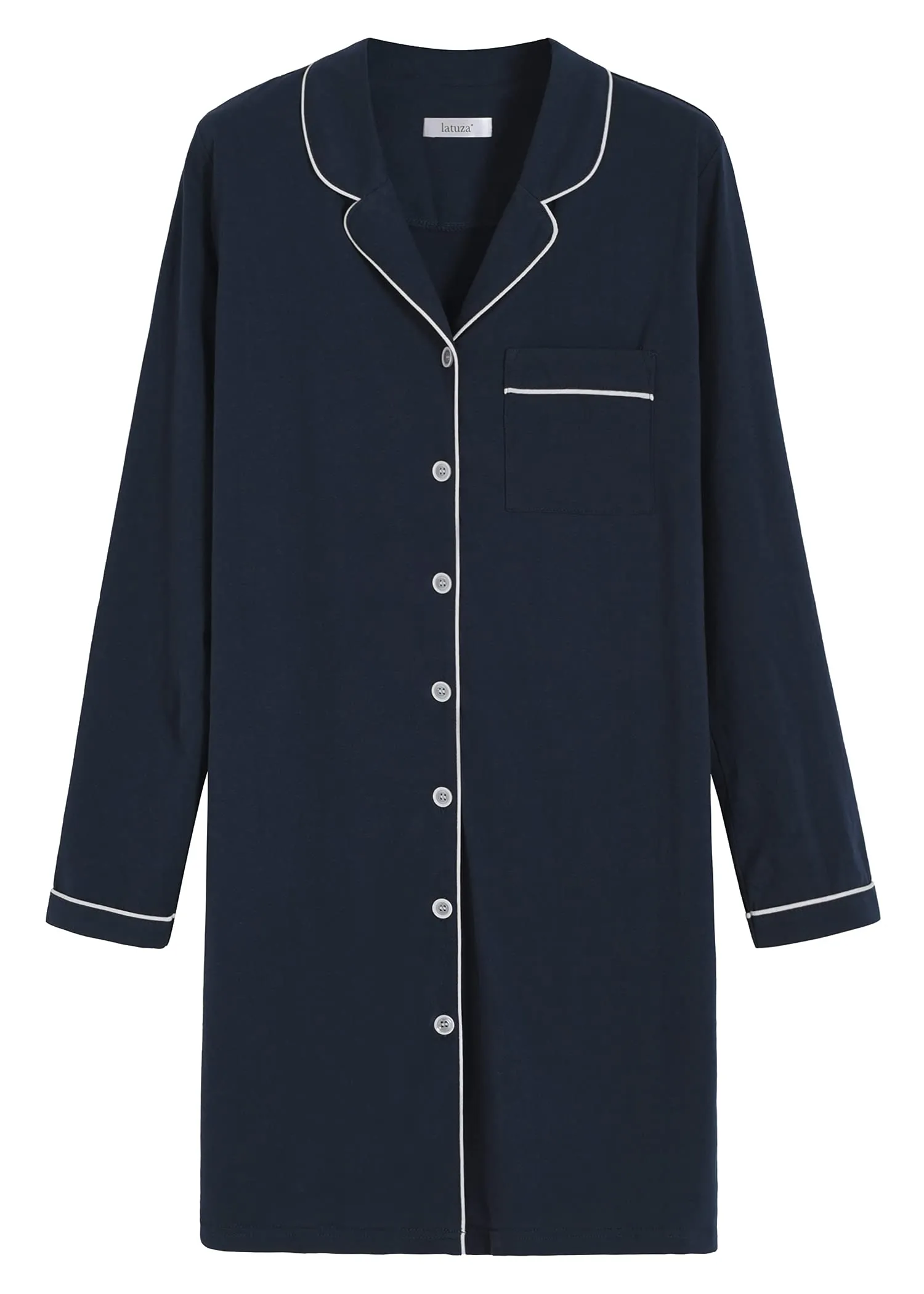Women's Cotton Nightshirt Button Up Long Sleeves Sleep Shirt