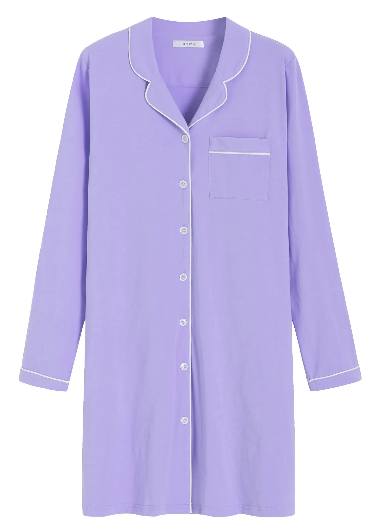 Women's Cotton Nightshirt Button Up Long Sleeves Sleep Shirt