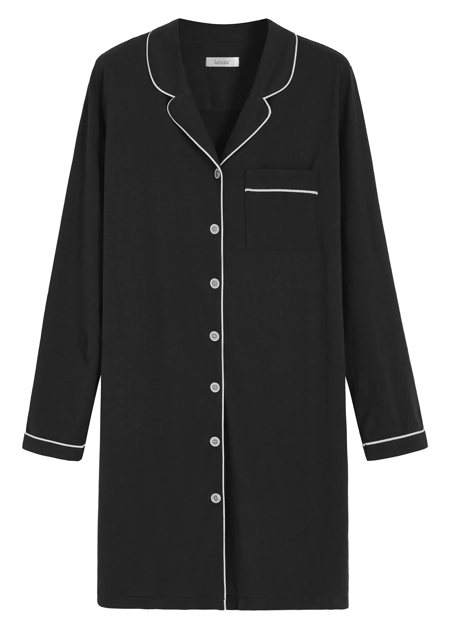 Women's Cotton Nightshirt Button Up Long Sleeves Sleep Shirt