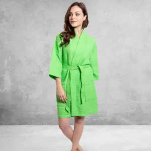 Women's Waffle Kimono Short Bathrobe-Cotton Turkish & Absorbency, Poly Blend (Green)