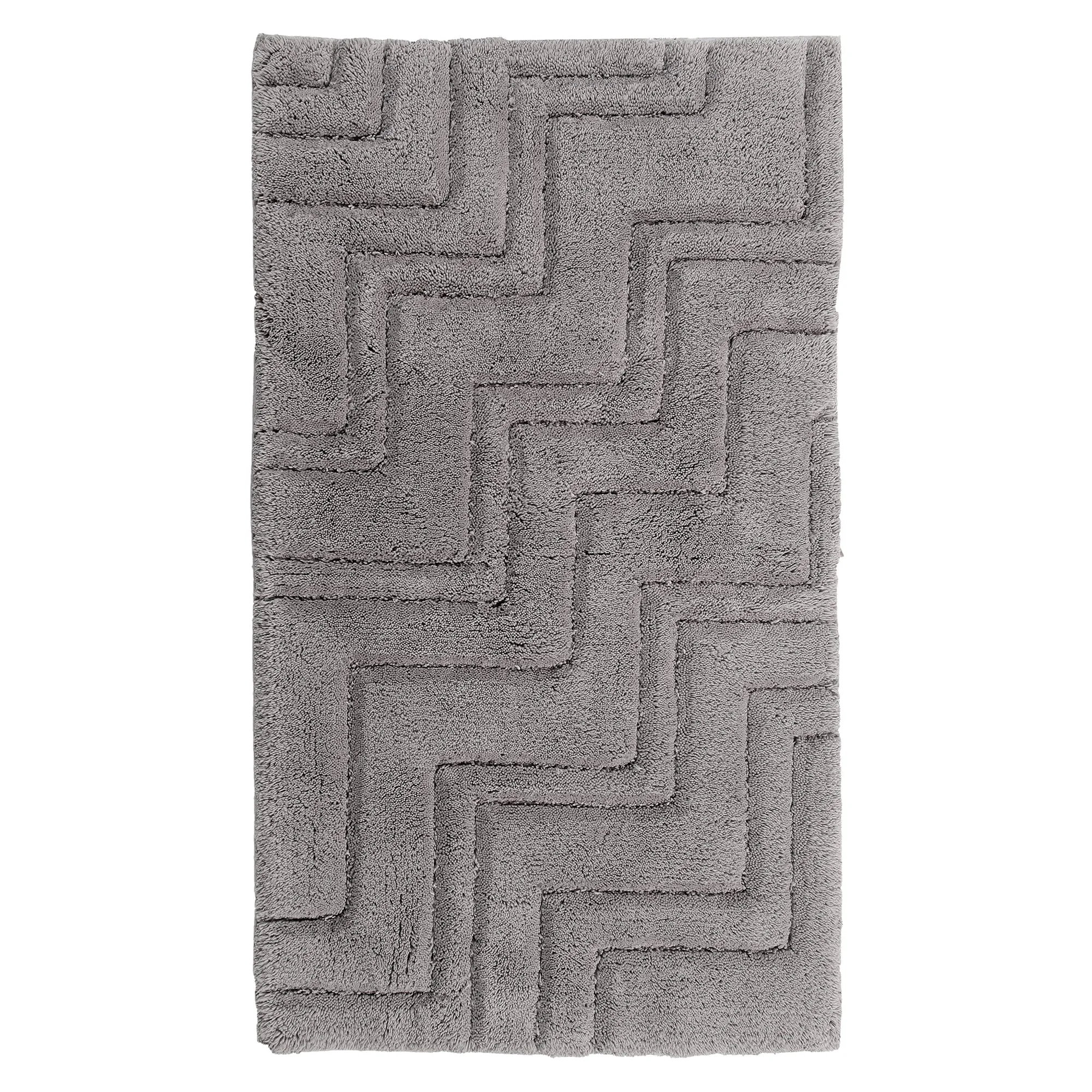 Zig Zag Pattern Cotton Non-Skid Back Bath Rug 24" x 40" Silver by Castle Hill London